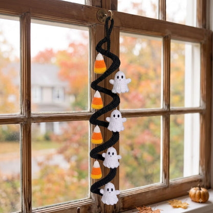 Crochet Spiral Hanging Garland, Halloween Ghost and Candy Corn Decor