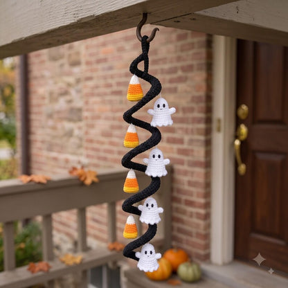 Crochet Spiral Hanging Garland, Halloween Ghost and Candy Corn Decor