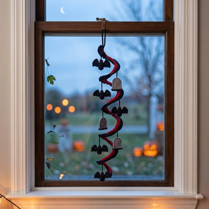 Crochet Spiral Halloween Garland, Red Black Bat Ghost Hanging Decor