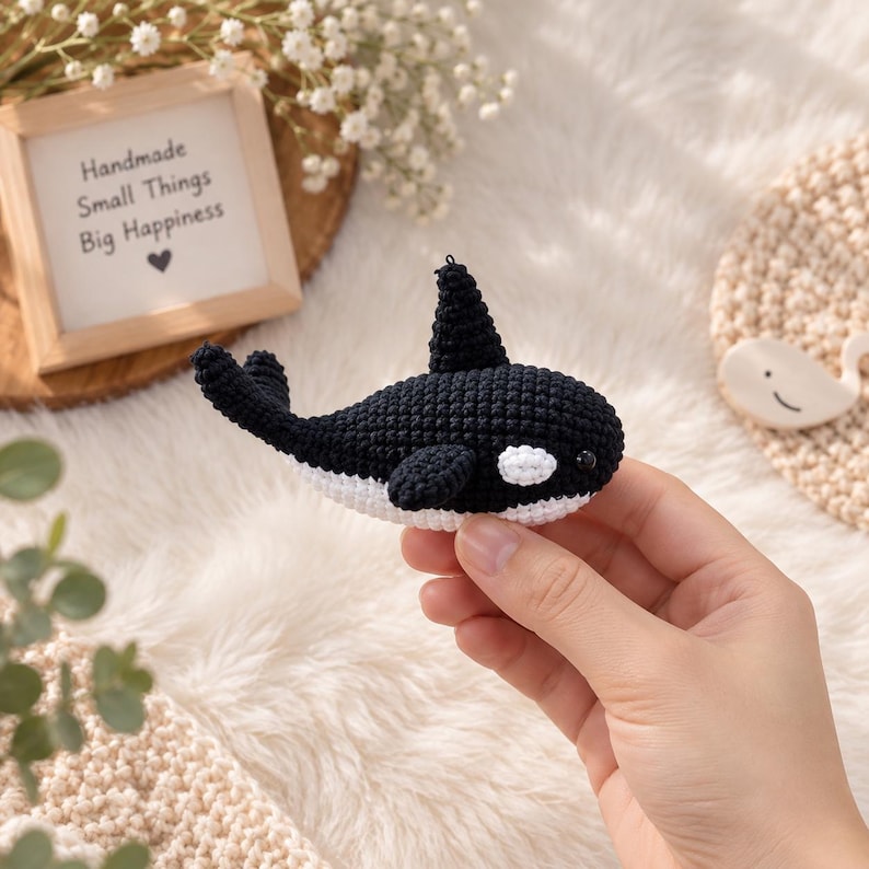 Crochet Orca Keychain – Cute Whale Amigurumi – Handmade Whale Plush – Ocean Animal Bag Charm – Marine Life Gift, Crochet Sea Animal Lover