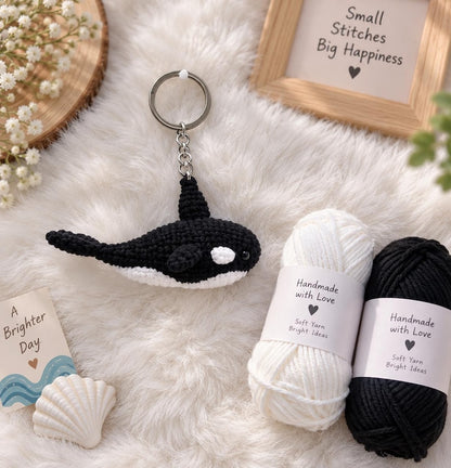 Crochet Orca Keychain – Cute Whale Amigurumi – Handmade Whale Plush – Ocean Animal Bag Charm – Marine Life Gift, Crochet Sea Animal Lover