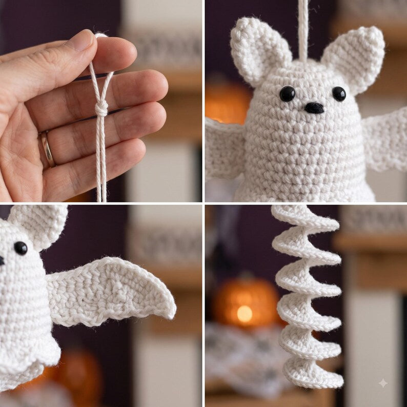 Handmade Crochet Bat Halloween Ornament with Spiral Tail