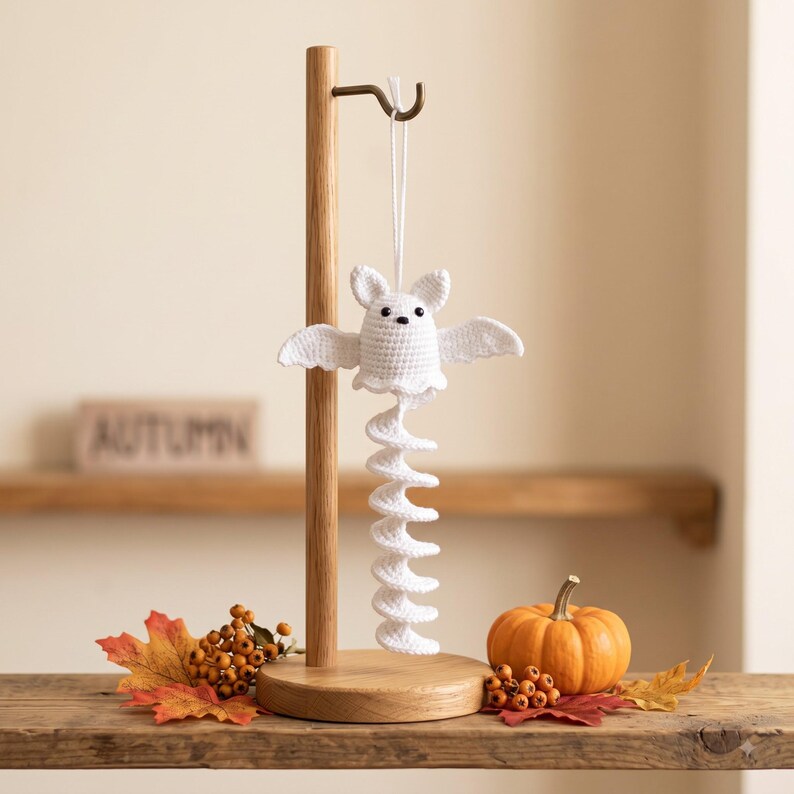 Handmade Crochet Bat Halloween Ornament with Spiral Tail