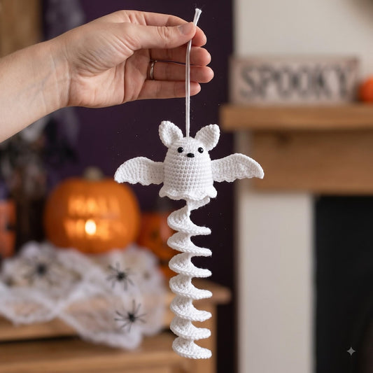 Handmade Crochet Bat Halloween Ornament with Spiral Tail