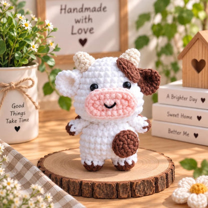 Little Fluffy Cow Plushie, Cute Mini Cow Crochet Plush, Moochi Tiny Cow, Cow Amigurumi, Crochet Bag Charm, Crochet Keychain, Stuffed Animal