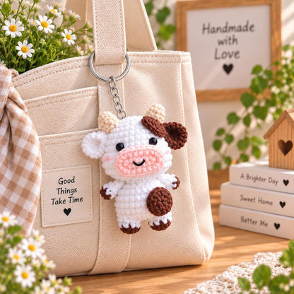 Little Fluffy Cow Plushie, Cute Mini Cow Crochet Plush, Moochi Tiny Cow, Cow Amigurumi, Crochet Bag Charm, Crochet Keychain, Stuffed Animal