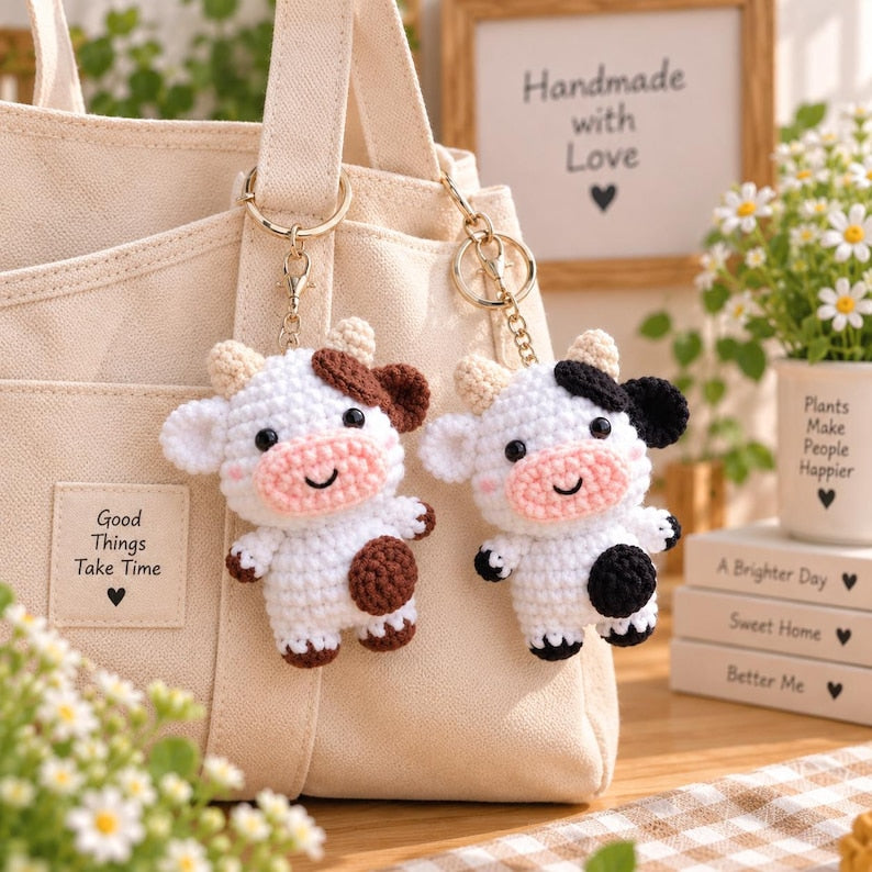 Little Fluffy Cow Plushie, Cute Mini Cow Crochet Plush, Moochi Tiny Cow, Cow Amigurumi, Crochet Bag Charm, Crochet Keychain, Stuffed Animal