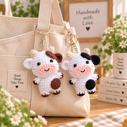 Little Fluffy Cow Plushie, Cute Mini Cow Crochet Plush, Moochi Tiny Cow, Cow Amigurumi, Crochet Bag Charm, Crochet Keychain, Stuffed Animal