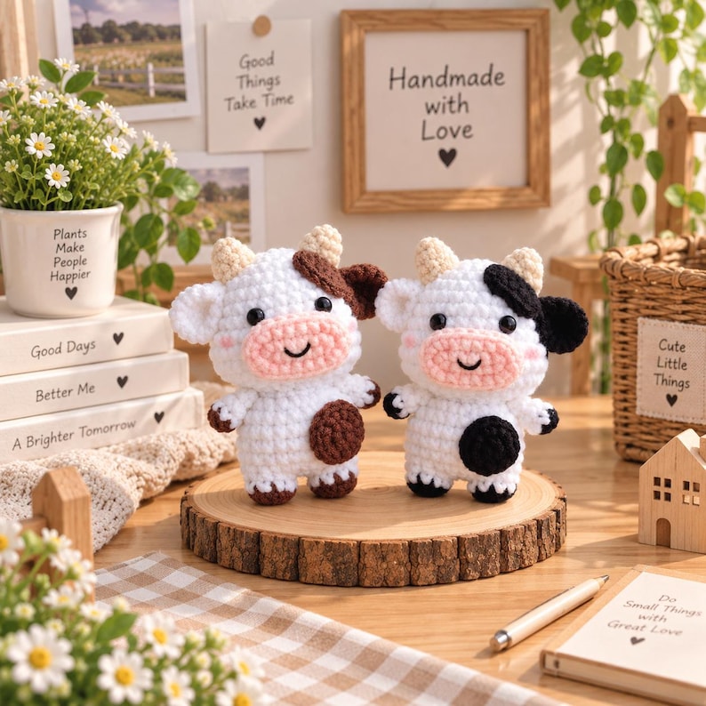 Little Fluffy Cow Plushie, Cute Mini Cow Crochet Plush, Moochi Tiny Cow, Cow Amigurumi, Crochet Bag Charm, Crochet Keychain, Stuffed Animal