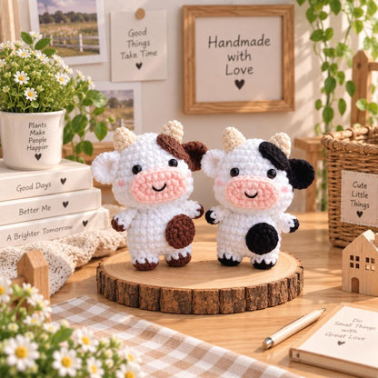 Little Fluffy Cow Plushie, Cute Mini Cow Crochet Plush, Moochi Tiny Cow, Cow Amigurumi, Crochet Bag Charm, Crochet Keychain, Stuffed Animal