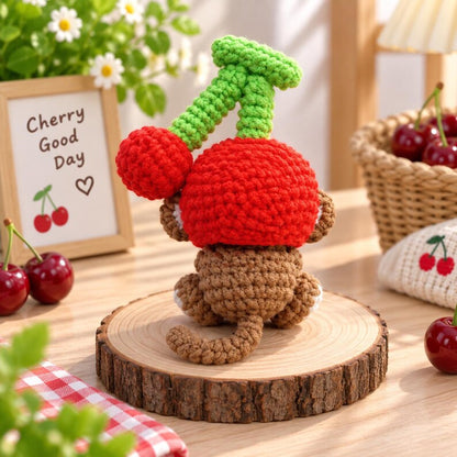 Crochet Monkey With Cherry Keychain, Amigurumi Monkey, Crochet Baby Monkey Plush Toy Keychain, Monkey Cute Gifts, Monkey Crochet Keychain