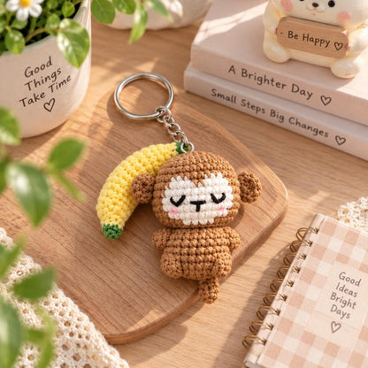 Crochet Monkey With Banana Keychain, Crochet Baby Monkey Keychain,Amigurumi Monkey, Crochet Monkey, Monkey Cute Gifts, Crochet Keychain