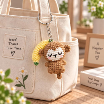 Crochet Monkey With Banana Keychain, Crochet Baby Monkey Keychain,Amigurumi Monkey, Crochet Monkey, Monkey Cute Gifts, Crochet Keychain