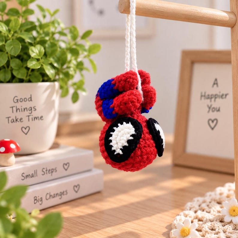 Crochet Spider Car Hanging, Cute Hero Hanging From Mirror, Spider Decoration, Spider Amigurumi, Plush Spider Car Charm, Gifts For Him Her