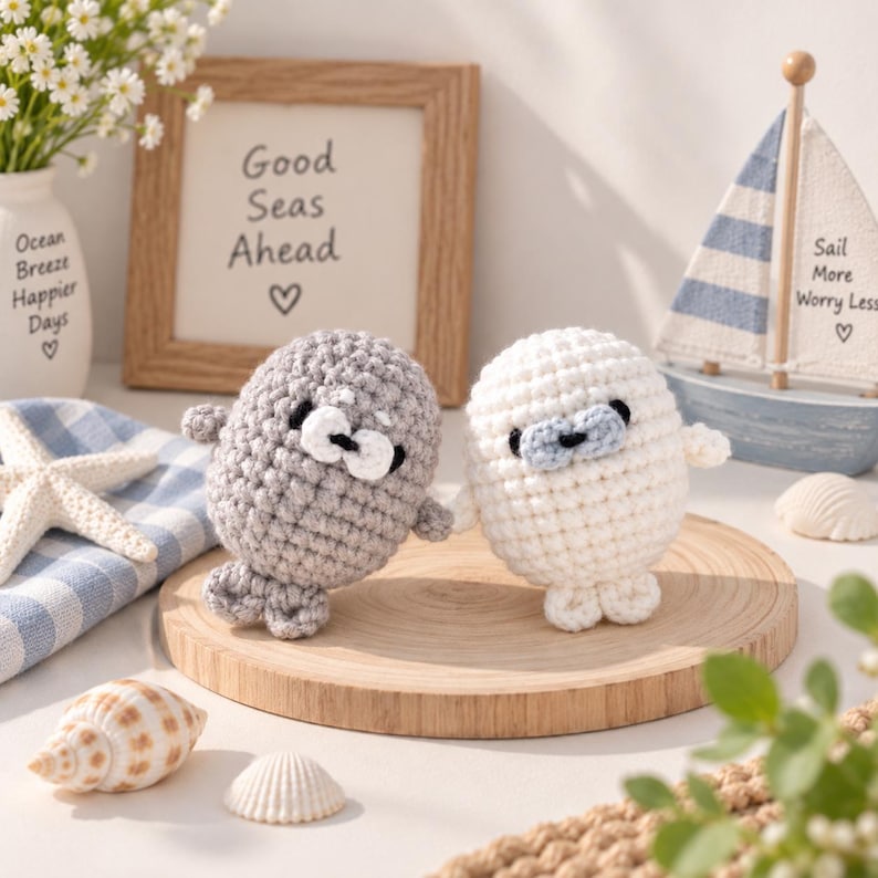 Crochet Seal Amigurumi, Handmade Baby Seal Plush, Cute Ocean Animal, Mini Crochet Seal Toy, Marine Lover Gift, Crochet Sea Animal