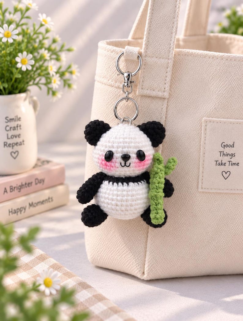 Cute Crochet Panda Keychain, Amigurumi Panda Charm, Kawaii Panda Plush Keyring, Handmade Animal Gift, Bag Charm Accessory, Crochet Keychain