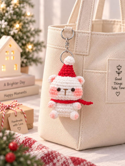 Handmade Teddy Bear Plush with Hat & Scarf, Crochet Christmas Bear Ornament , Cute Holiday Gift, Xmas Tree Decoration, Winter Gift