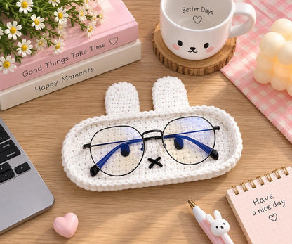 Crochet Bunny, Bear, Kitty Glasses Holder: Acrylic Yarn Bear Eyeglass Tray, Crochet Glasses Holder