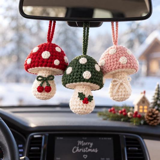 Crochet Mushroom Ornament, Christmas Tree Hanging Decor, Handmade Mushroom Plush, Xmas Gift, Cottagecore Ornament, Holiday Decor