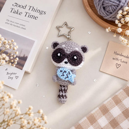 Crochet Raccoon Keychain, Crochet Red Panda Keychain, Baby Raccoon Plush Toy Keychain, Raccoon Stuffed Animal, Raccoon Cute Gifts