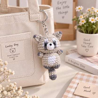 Crochet Raccoon Plushie: Handmade Amigurumi Woodland Keychain Gift