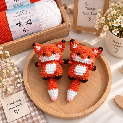 Crochet Fox Plushie Keychain: Handmade Cotton Amigurumi Doll
