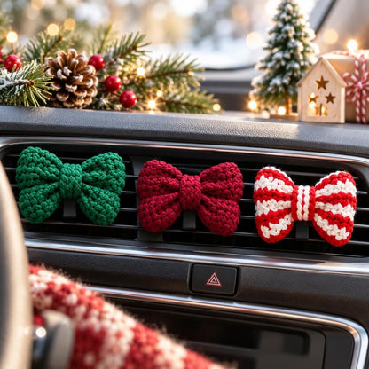 Crochet Christmas Bow Vent Clip, Handmade Car Vent Decor, Holiday Car Accessory, Christmas Car Decoration, Cute Bow Car Clip, Xmas Gift