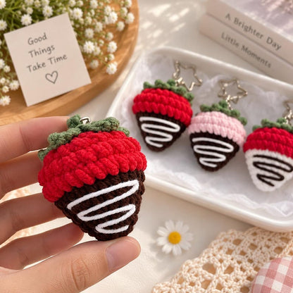 Crochet Strawberry Keychain, Chocolate Covered Strawberry Charm, Handmade Fruit Keychain, Cute Bag Charm, Kawaii Gift for Her