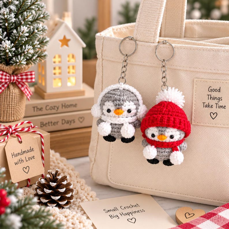 Crochet Penguin, Handmade Christmas Penguin Decor, Cute Winter Ornament, Amigurumi Penguin, Holiday Gift, Stocking Stuffer, Christmas Gift