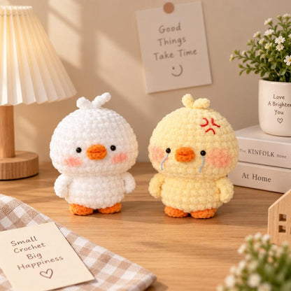 Cute Crochet Duck Plush, Handmade Amigurumi Duck Toy, Kawaii Yellow Duck & White Duck, Mini Crochet Animal, Gift for Duck Lovers, Angry Duck