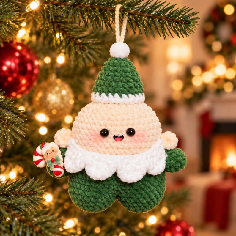 Crochet Christmas Ornament | Handmade Amigurumi Tree Decoration | Red or Green Holiday Gift