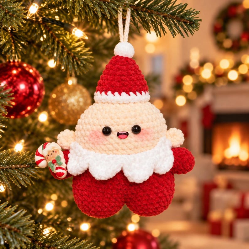 Crochet Christmas Ornament | Handmade Amigurumi Tree Decoration | Red or Green Holiday Gift
