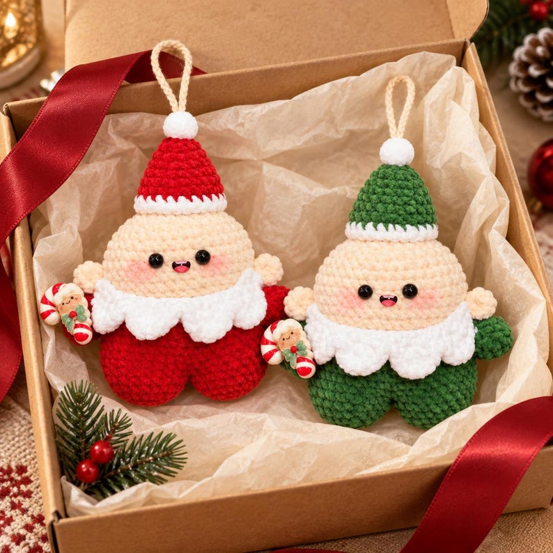 Crochet Christmas Ornament | Handmade Amigurumi Tree Decoration | Red or Green Holiday Gift