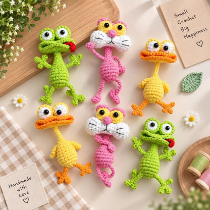 Funny Crochet Duck, Lizard, Panther Keychain, Handmade Amigurumi Duck Plush, Cute Yellow Duck Charm, Mini Crochet Animal, Duck Lover Gift
