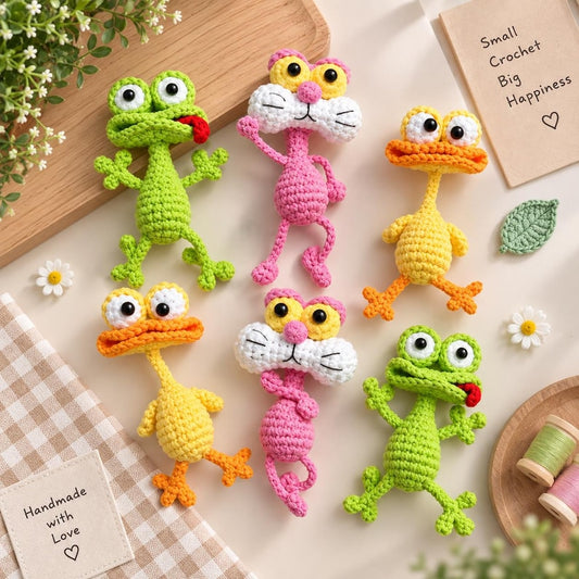 Funny Crochet Duck, Lizard, Panther Keychain, Handmade Amigurumi Duck Plush, Cute Yellow Duck Charm, Mini Crochet Animal, Duck Lover Gift