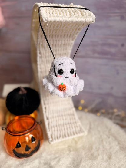 Crochet Ghost Car Hanger, Halloween Rearview Mirror Charm, Spooky Car Decor