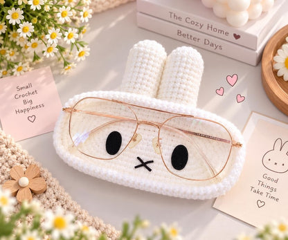 Crochet Miffy Glasses Holder: Acrylic Eyeglass Tray, Crochet Cute Glasses Holder