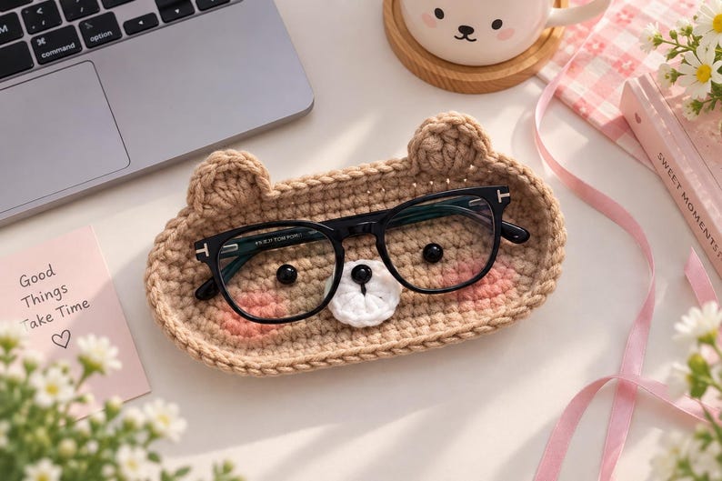 Crochet Bear Glasses Holder, Teddy Bear Eyeglass, Gift For Him, Gift For Her, Kitty Glasses Holder, Bear Case Holder, Miffy Glasses Holder