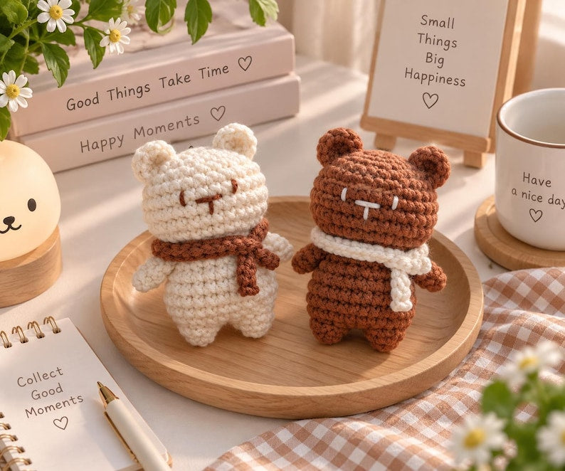 Crochet Bear Couple, Handmade Teddy Bear Plush, Cute Bear Doll, Amigurumi Animal, Couple Gift, Anniversary Gift for Her, Christmas Gift