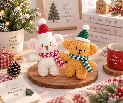 Crochet Christmas Bear Ornament: Handmade Teddy with Hat & Scarf