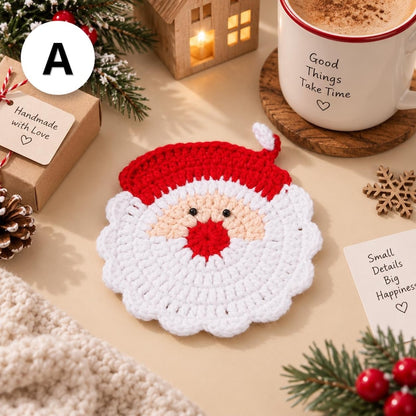 Crochet Christmas Coasters, Handmade Holiday Coaster, Santa Snowman Table Decor, Christmas Mug Rug, Festive Crochet Gift, Christmas Gift