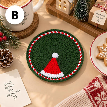 Crochet Christmas Coasters, Handmade Holiday Coaster, Santa Snowman Table Decor, Christmas Mug Rug, Festive Crochet Gift, Christmas Gift
