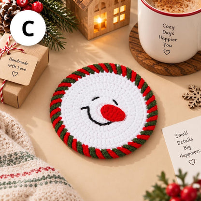 Crochet Christmas Coasters, Handmade Holiday Coaster, Santa Snowman Table Decor, Christmas Mug Rug, Festive Crochet Gift, Christmas Gift