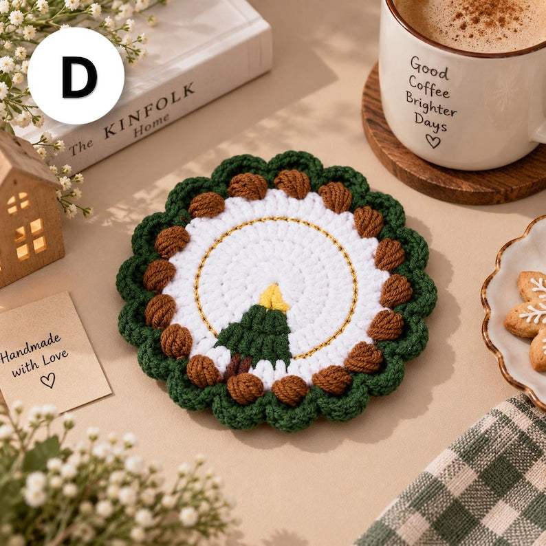Crochet Christmas Coasters, Handmade Holiday Coaster, Santa Snowman Table Decor, Christmas Mug Rug, Festive Crochet Gift, Christmas Gift