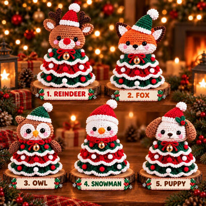 Crochet Christmas Tree Doll, Reindeer Fox Owl Snowman Puppy, Handmade Holiday Decor, Amigurumi Christmas Gift