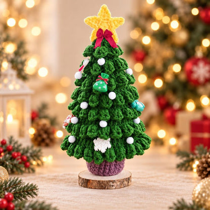 Handmade Crochet Christmas Tree | Green Yarn Tabletop Decoration