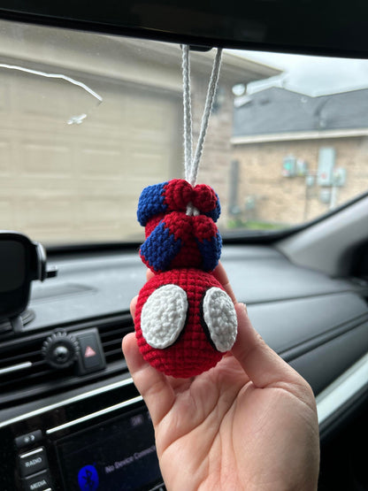 Handmade Crocheted Spider-Man Hanging Car Charm