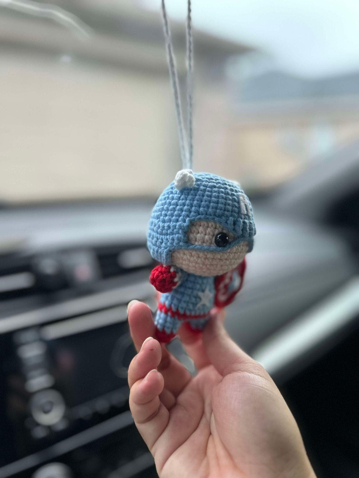 Handmade Crochet Batman Car Charm, Superhero Decor