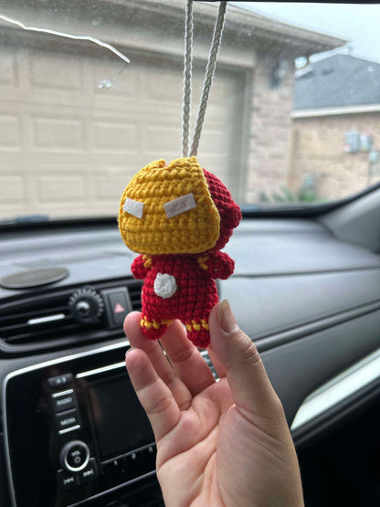 Handmade Crochet Batman Car Charm, Superhero Decor