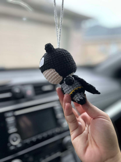 Handmade Crochet Batman Car Charm, Superhero Decor